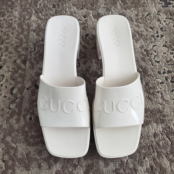 Gucci Rubber Logo Platform Slide Sandal in Mystic White Size 41 - Picture 7 of 13